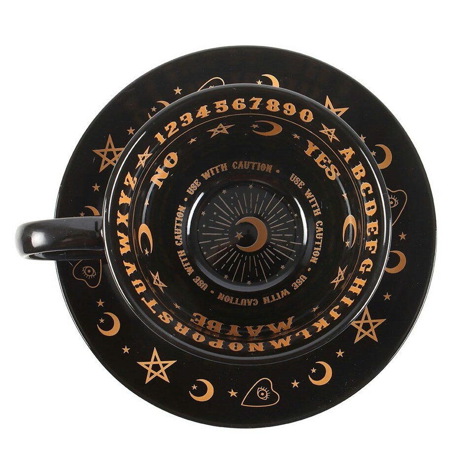 image 1 of Something Different Talking Board Teacup & Saucer Set - Black/Gold - One Size | Black | 1