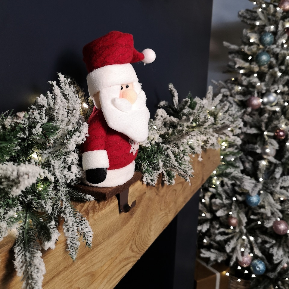 image 1 of 28cm Plush Christmas Santa Stocking Holder Decoration