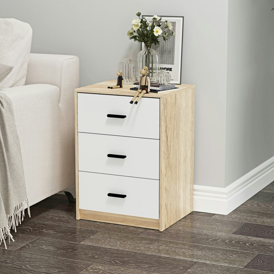 image 1 of Oak 3-Drawer Bedside Table Grey | Colour: Cool Grey