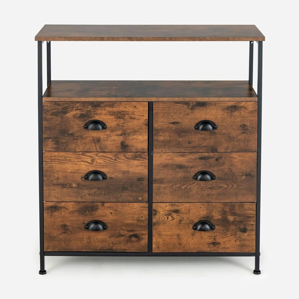 image 1 of COSTWAY 6 Drawers Dresser Organizer 2-Tier Fabric Storage Brown