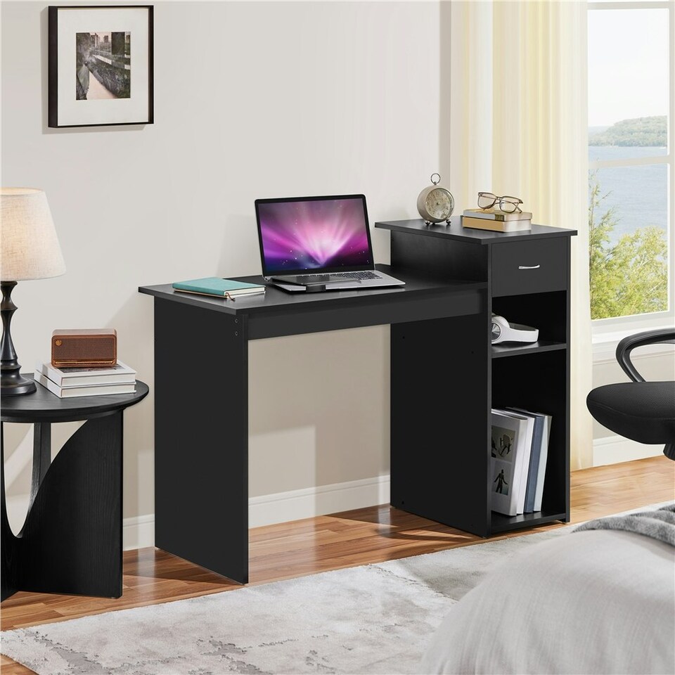image 1 of Yaheetech Computer Desk Laptop Table w/Drawer & Shelves | Black