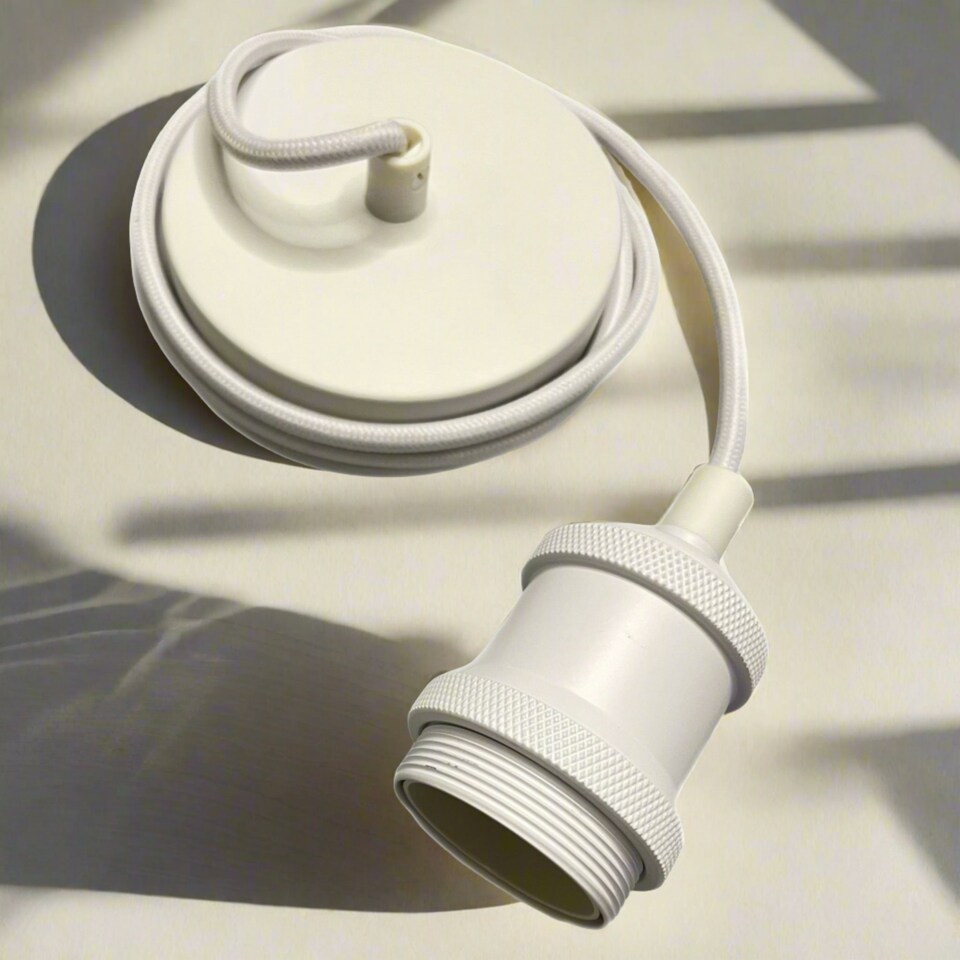 image 1 of CGC CASSIE Matt White 1.5m adjustable E27 Ceiling Pendant and Matching ceiling Rose White
