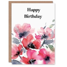 Poppy Flower Bouquet Watercolour Woman Her Birthday Card
