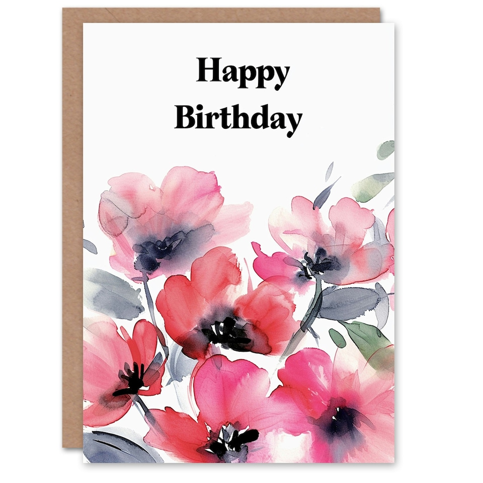 image 1 of Poppy Flower Bouquet Watercolour Woman Her Birthday Card