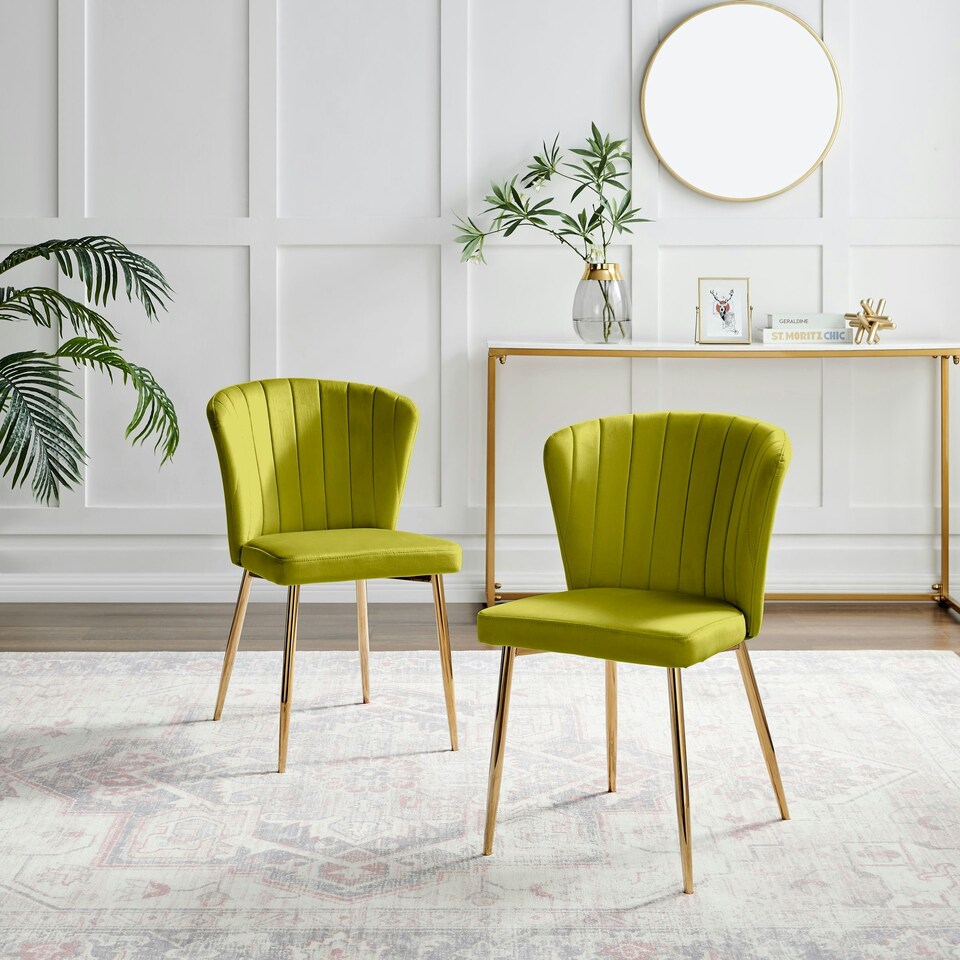 image 1 of Furniturebox Danica Dining Chair Green Velvet Gold Legs x 2