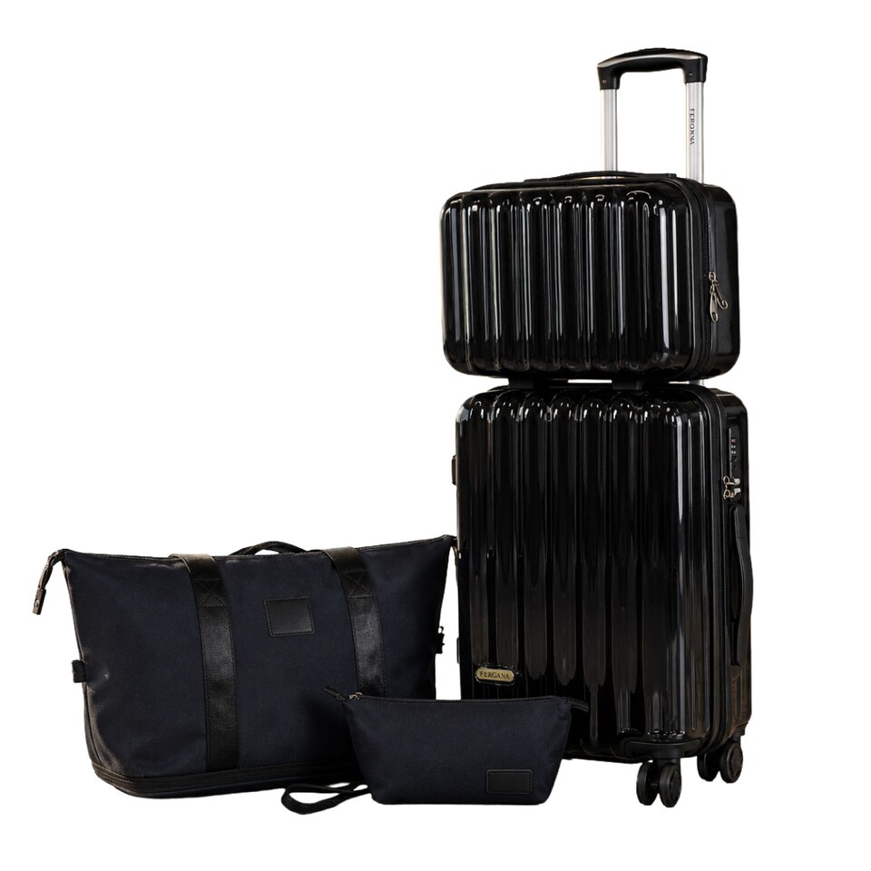 image 1 of Fergana Cabin Polycarbonate Luggage Set Carry On Spinner Suitcase TSA Lock Travel Set Gloss Black