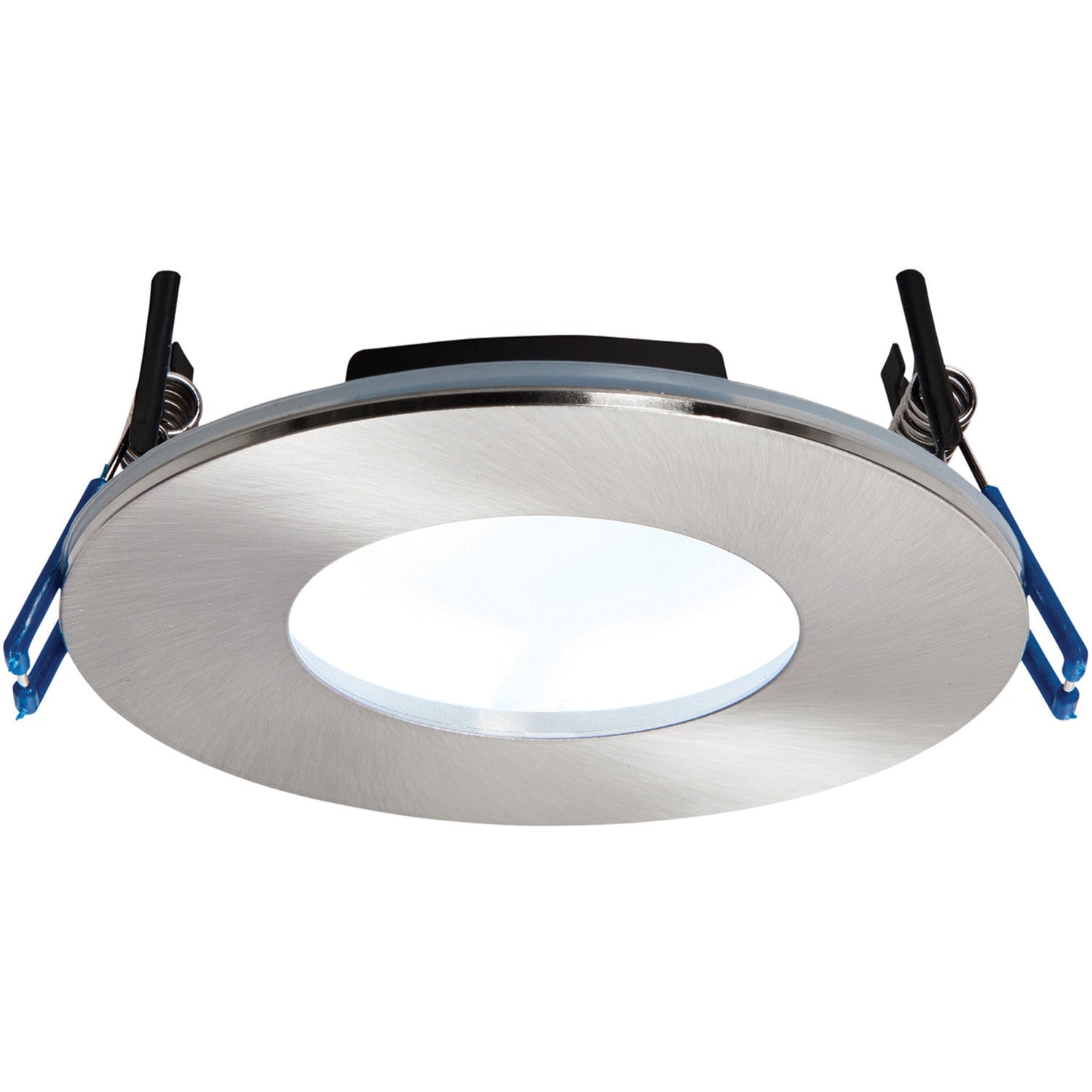 Loops Satin Nickel Recessed Bathroom Downlight - 9W Cool White LED Slim Ceiling Light in Metallics