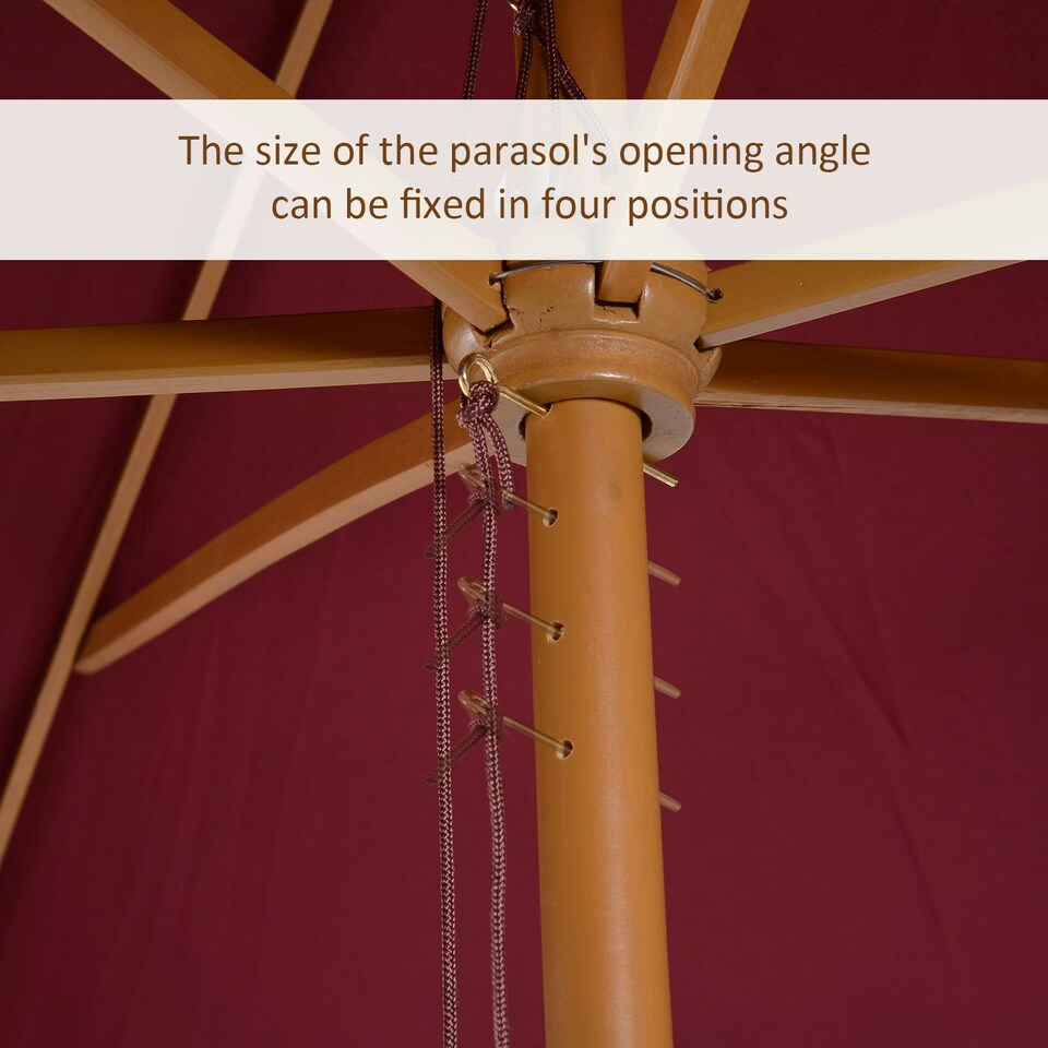 image 1 of Outsunny Wooden Garden Parasol Sun Shade Patio Umbrella Canopy Wine Red