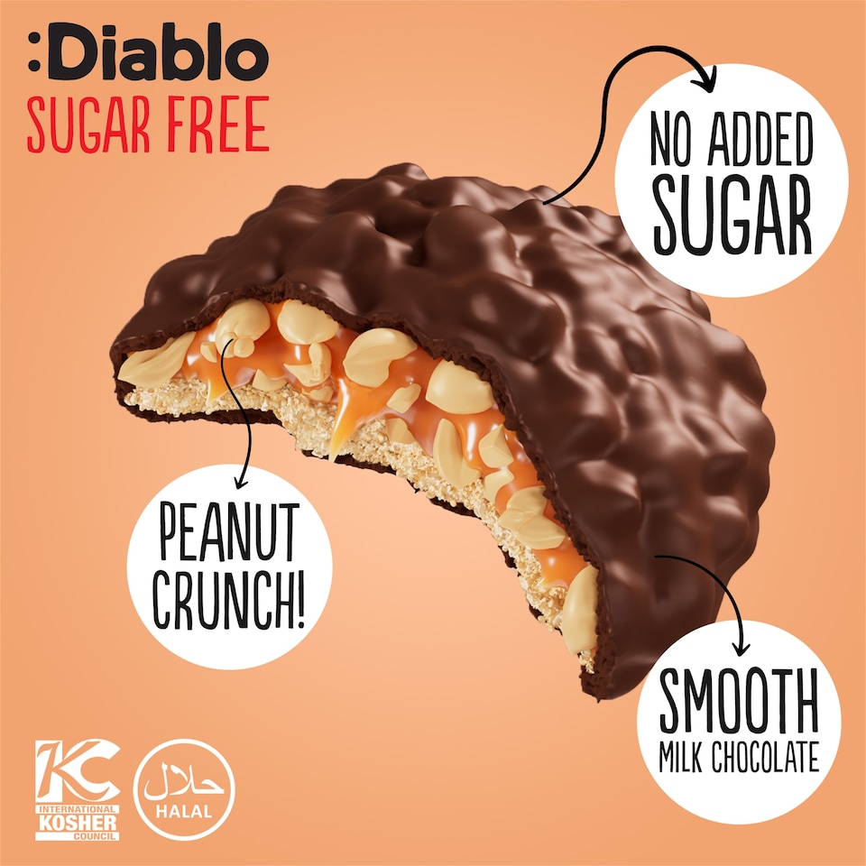 image 1 of Diablo No Added Sugar Chocolate Caramel and Peanut Cookies 100g 3 Pack