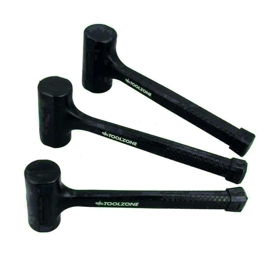 image 1 of 3pc Rubber Dead Blow Hammer Set Hammers Mallets 1lb 2lb 3lb Shot Loaded