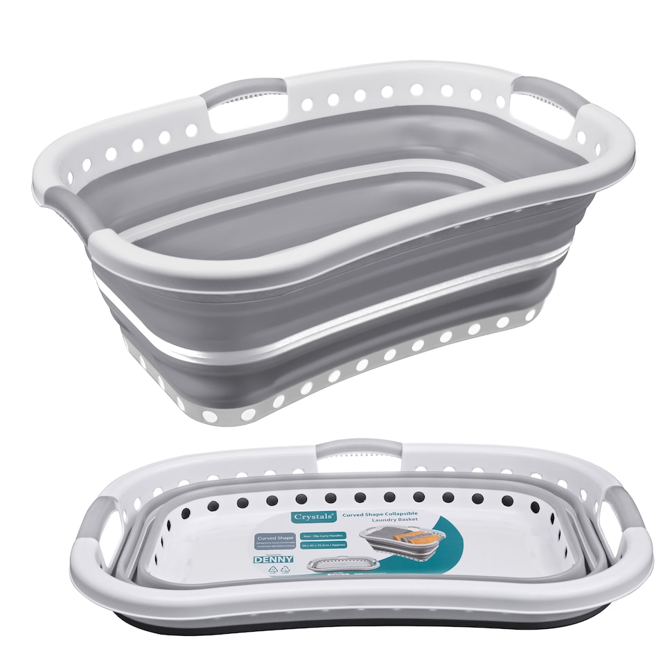 image 1 of Foldable Collapsible Laundry Basket 37L Capacity, Non-Slip Handles, Curved Shape