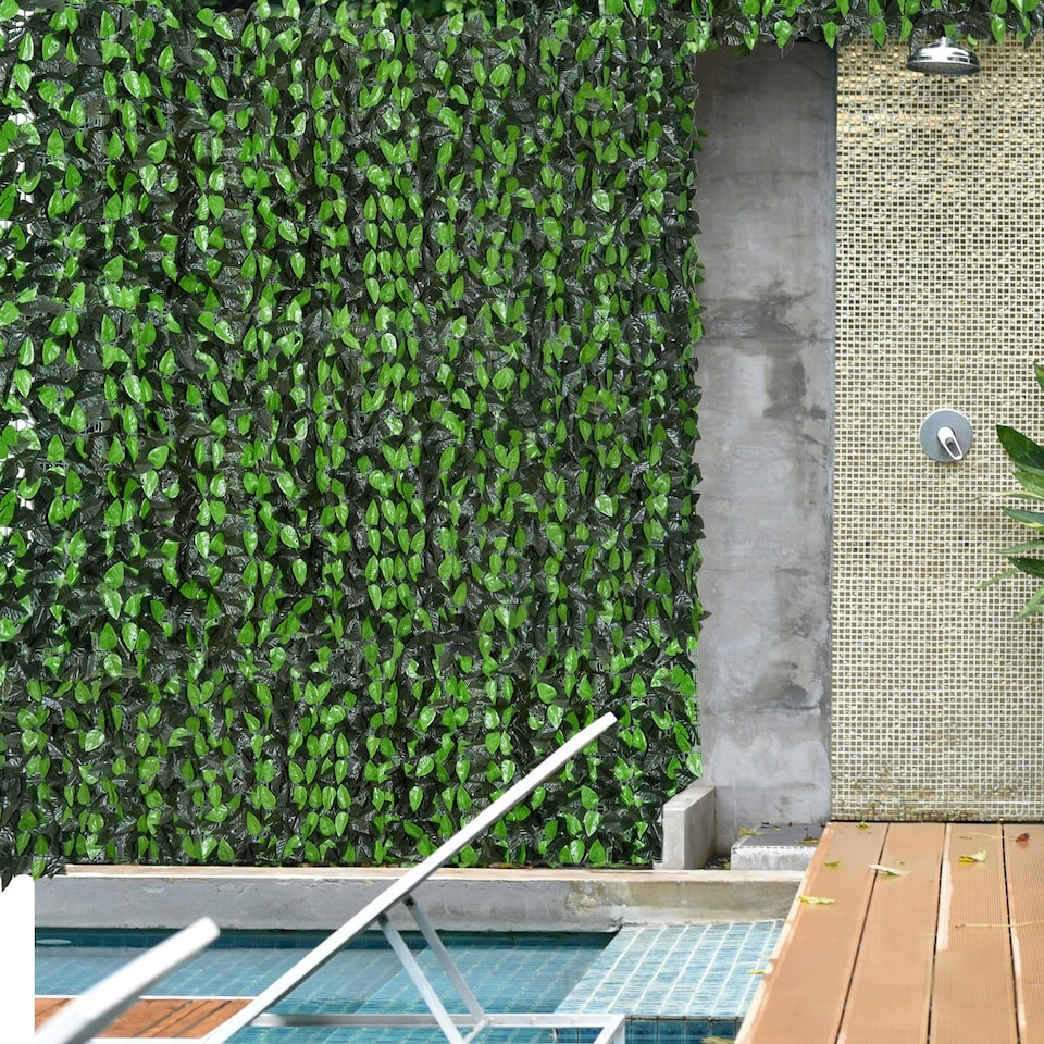 image 1 of Outsunny Artificial Leaf Hedge Screen Privacy Fence Panel for Garden 3Mx1M