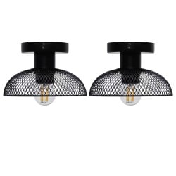 First Choice Lighting Set of 2 Cassidy - Small Black Mesh Ceiling Flush Lights