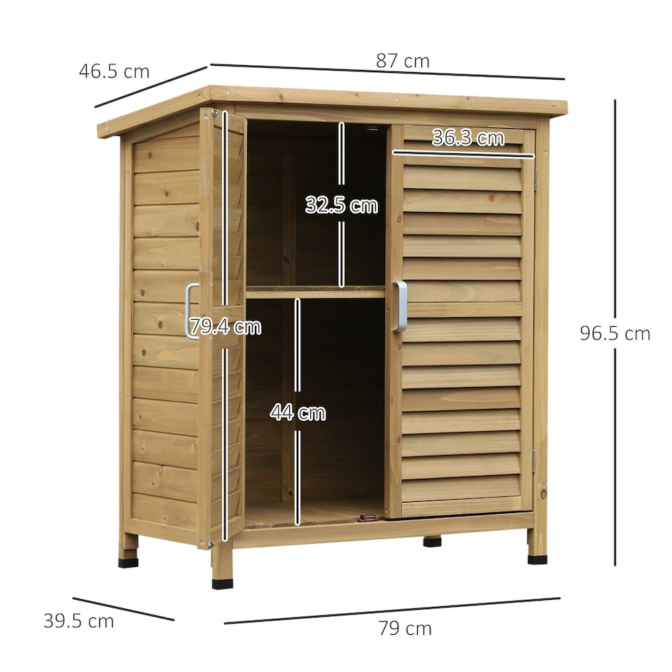 image 1 of Outsunny Wooden Garden Two-Door Storage Shed, Fir Wood Cabinet