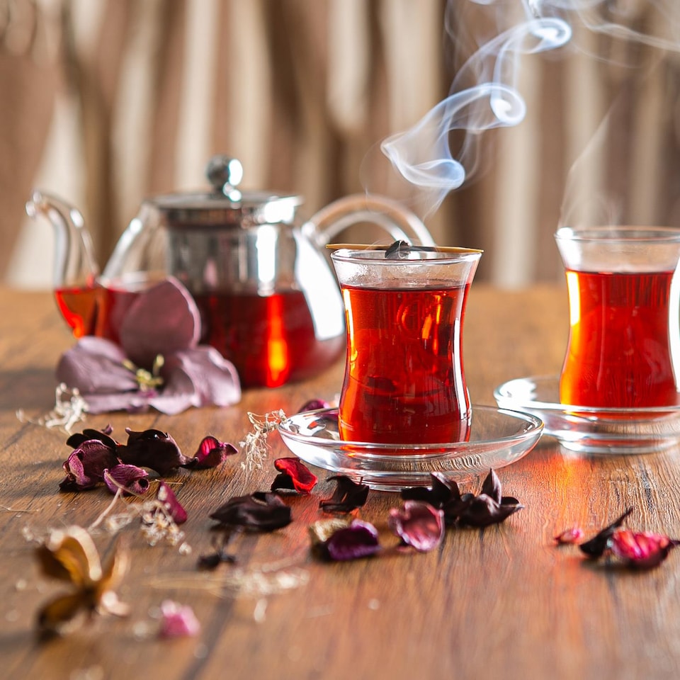 image 1 of LAV 12pc Klasik Glass Turkish Tea Cups & Saucers - 115ml - Clear - 6 Sets