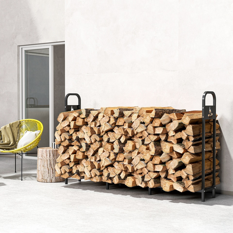 image 1 of Outsunny Steel Firewood Log Rack, 300 kg Indoor Outdoor Fireplace Log Holder