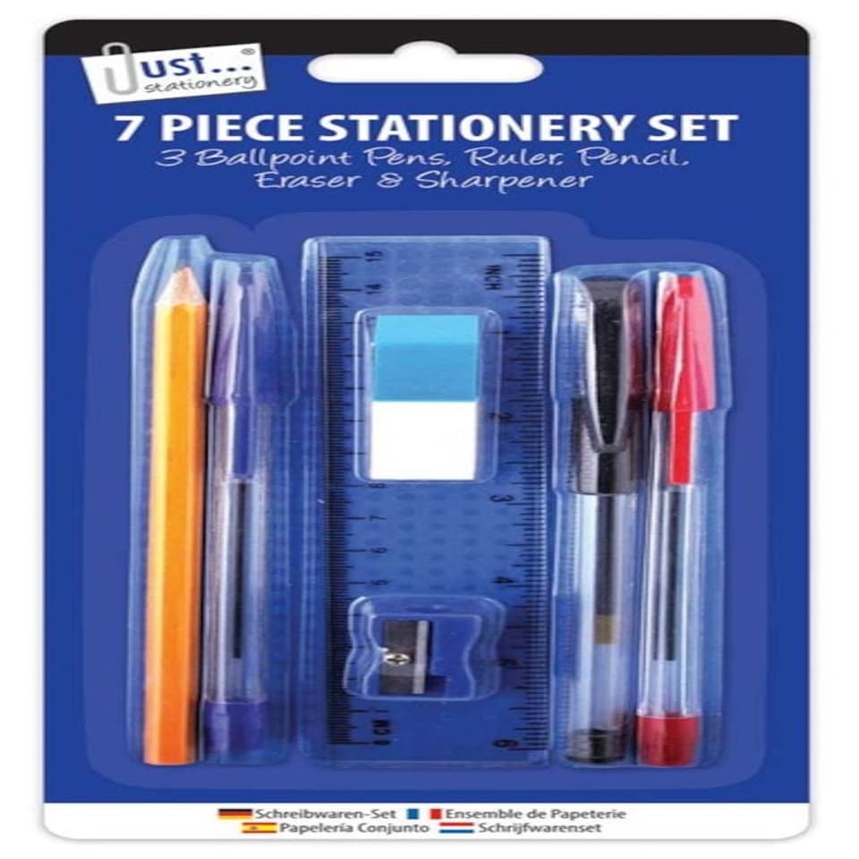 image 1 of 7 Piece Stationery Set - Back to School Pen Pencil Ruler Eraser Sharpener