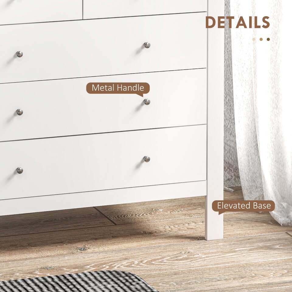image 1 of HOMCOM Modern Chest of Drawers, 5 Drawer Storage Cabinet with Metal Handles and Runners for Bedroom, White