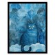 image 1 of Moggie Cat Lover Nocturnal Blue Dream Watercolour Black Framed Wall Art Print A4