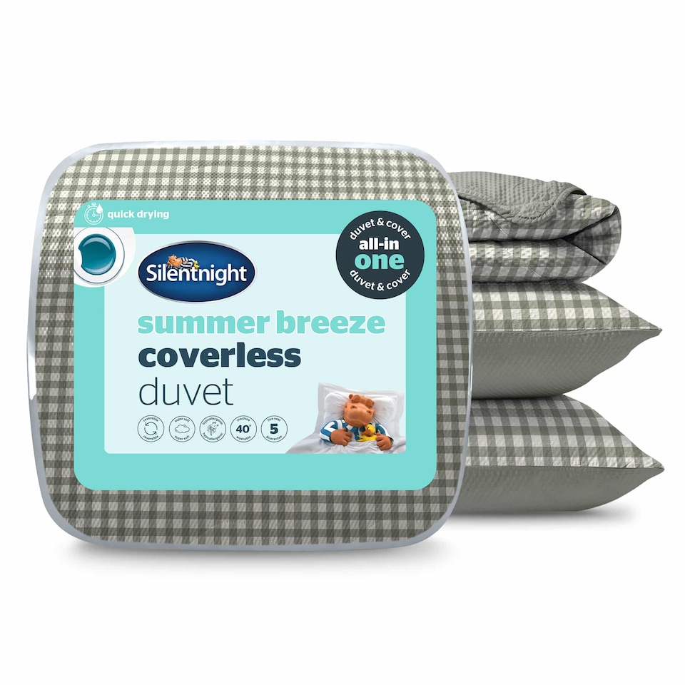 image 1 of Silentnight Summer Breeze 2.5 Tog Coverless Duvet and Pillowase Set, Sage Gingham | Green | Sage