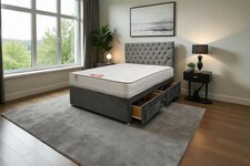 Athens Plush Bed Set With Mattress, 2 Drawers Same Side & 24"Headboard
