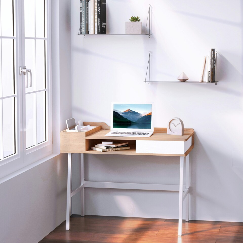 image 1 of HOMCOM Computer Desk PC Workstation Storage Unit Metal Frame Home Office Study