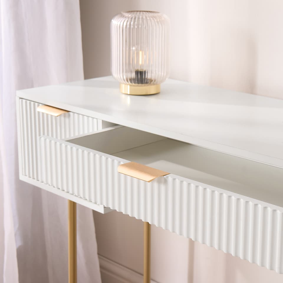 image 1 of OHS Ribbed Dressing Table Vanity Makeup Desk with 3 Drawers | White