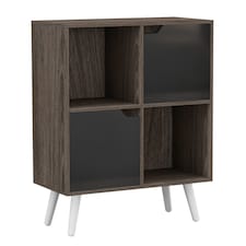 Anthracite Oak 4-Cube Storage Unit with 2 Wooden Doors and Legs | Black | Black & White | 1