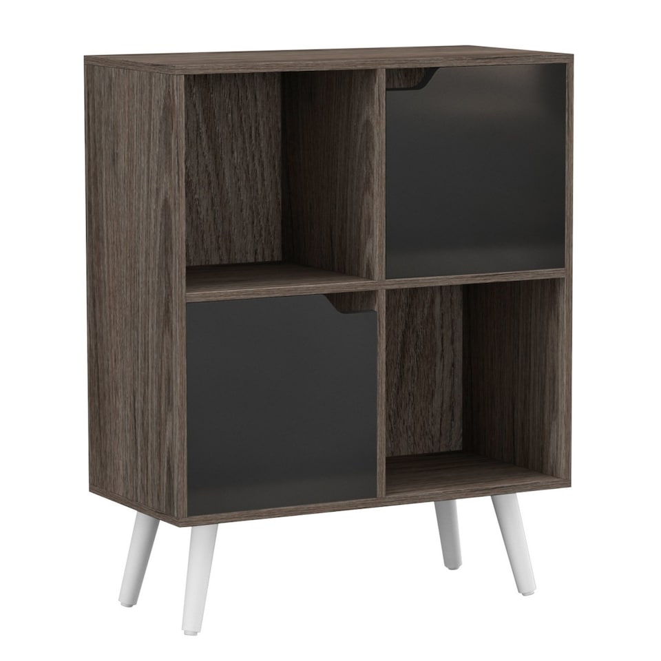 image 1 of Anthracite Oak 4-Cube Storage Unit with 2 Wooden Doors and Legs | Black | Black & White | 1