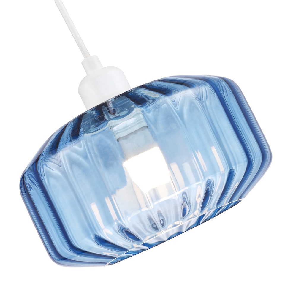 image 1 of Modern Midnight Blue Ribbed Glass Non Electric Pendant Shade with Flat Style | Blue