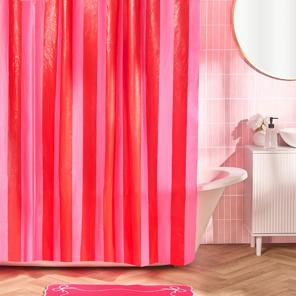 image 1 of OHS Stripe Mould Proof Shower Curtain with 12 Hooks | Pink