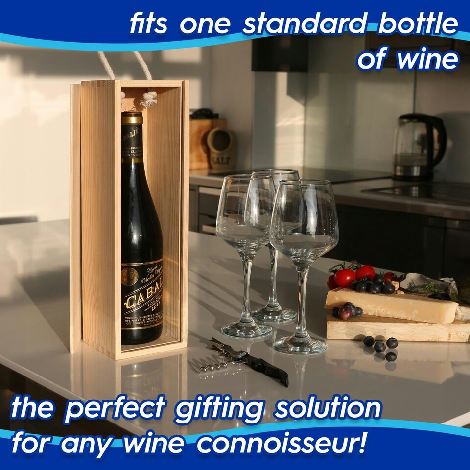 image 1 of Harbour Housewares Wooden Wine Box - Single Bottle - Natural