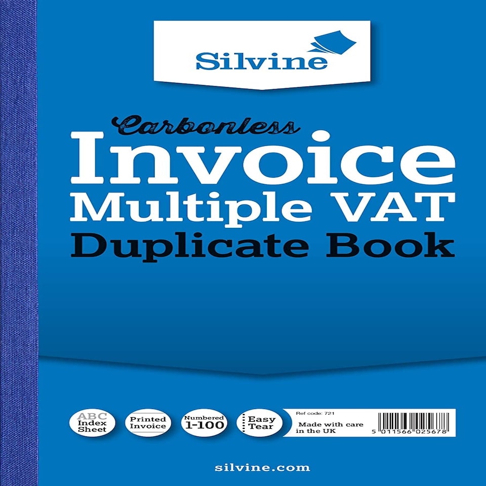 image 1 of Carbonless Duplicate Multiple VAT Invoice Book 8.25"x5" (210 x 127mm)