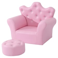 HOMCOM Kids Sofa Set, 2PCs Crown-Themed Child Armchair with Ottoman, Pink Pink