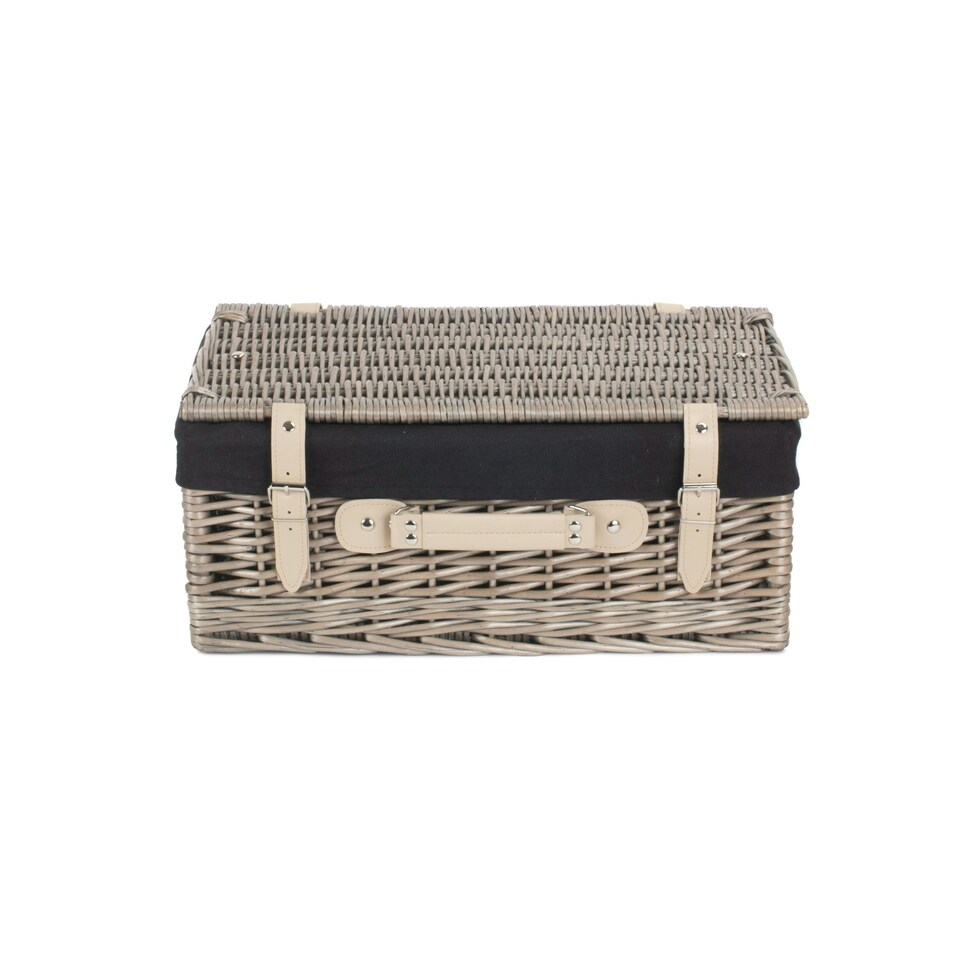 image 1 of 46cm Antique Wash Wicker Picnic Basket with Lining Black | Black | One Size