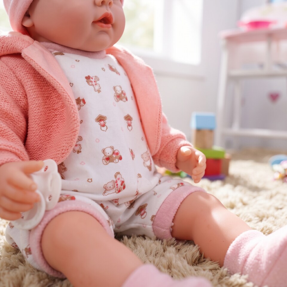image 1 of BiBi Doll 18" Peach Baby Doll Girl With Sounds & Dummy