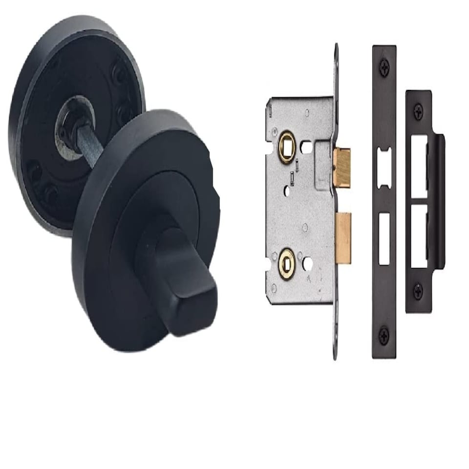 image 1 of Golden Grace Indiana Style Modern Bathroom Lever Latch Door Handles Set on Round Rose in Matt Black Finish Black