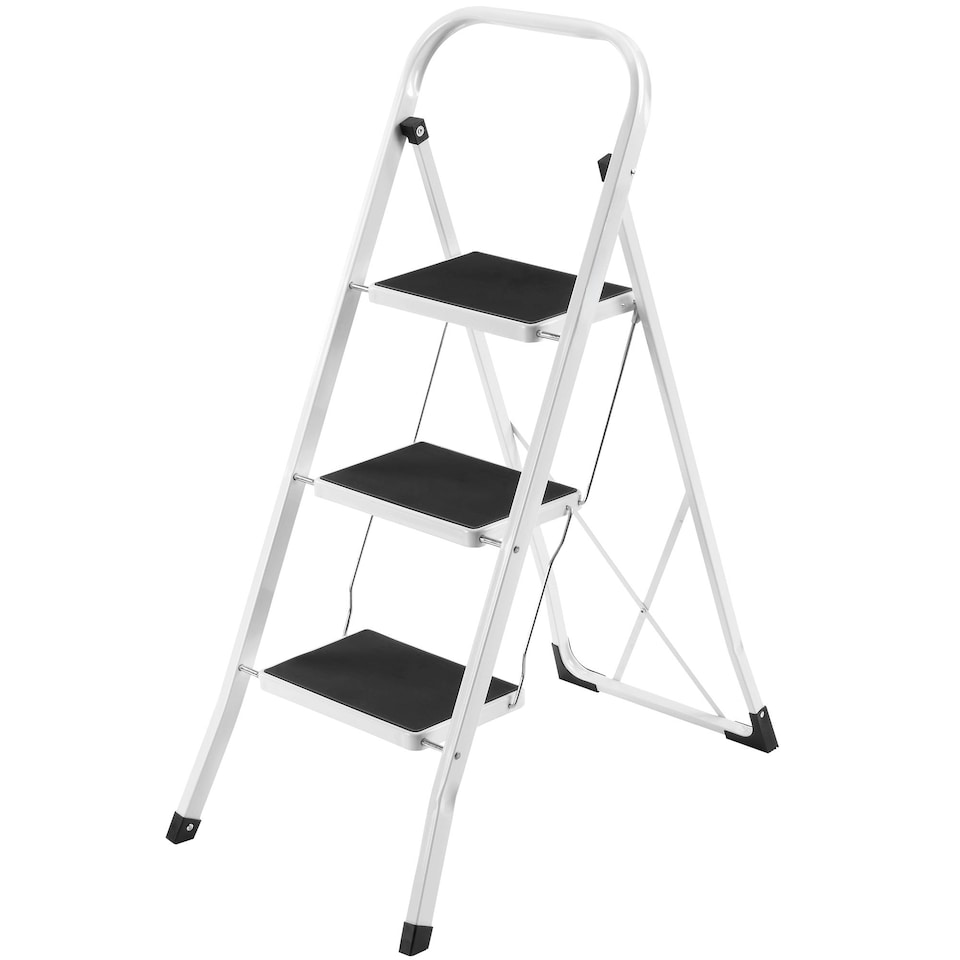 image 1 of VonHaus 3 Steel Folding Step Ladder with Anti Slip Feet