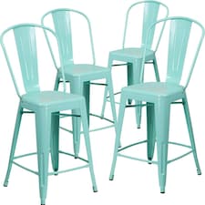 Blake 24" Industrial Style Bar Stool Chair, Mint Green - Set of 4 - Modern Metal Counter Height Green