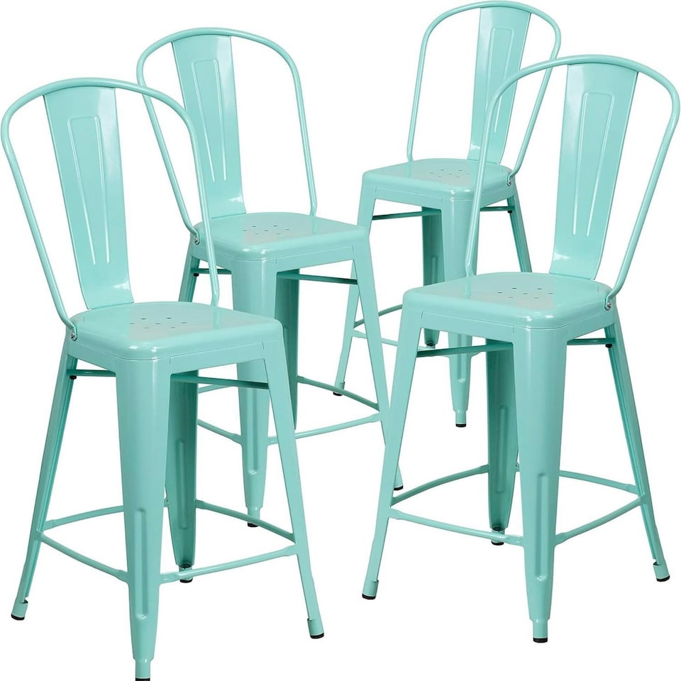 image 1 of Blake 24" Industrial Style Bar Stool Chair, Mint Green - Set of 4 - Modern Metal Counter Height Green