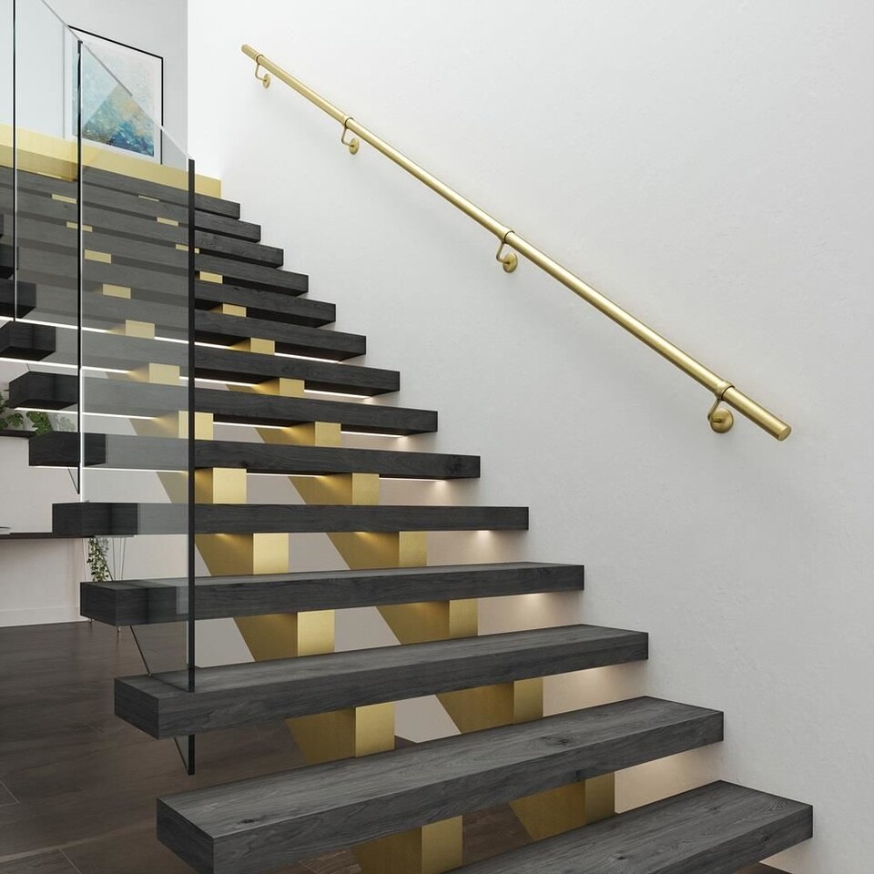 image 1 of Rothley Easy Assembly Stair Handrail Kit Satin Brass 3.6m