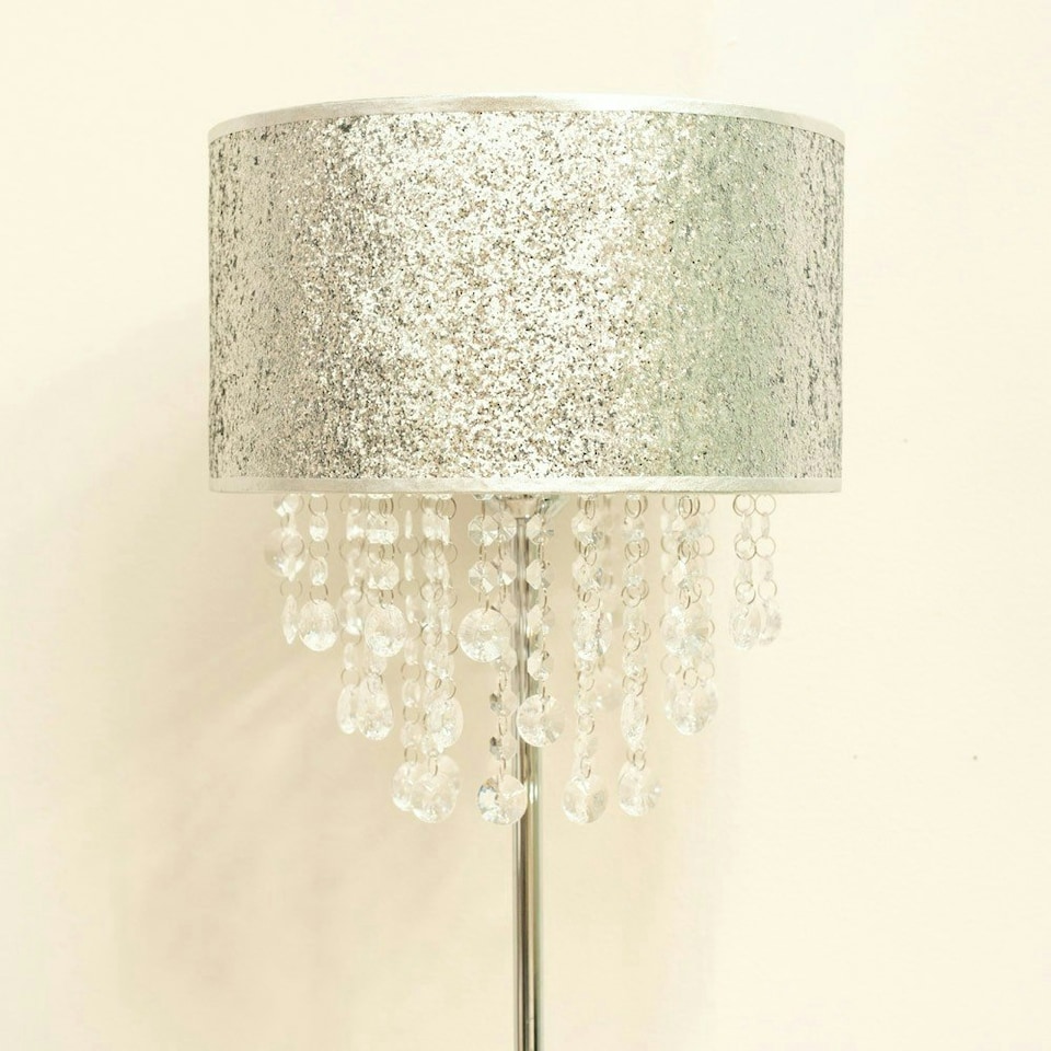 image 1 of ValueLights Bonita Silver Glitter Droplet Shade Floor Lamp & Bulb Silver