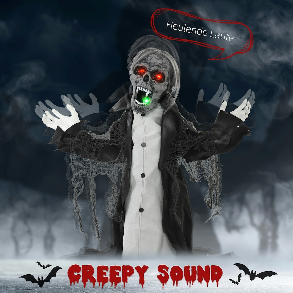 image 1 of HOMCOM Voice Activated Halloween Animatronics Skeleton, Battery Operated