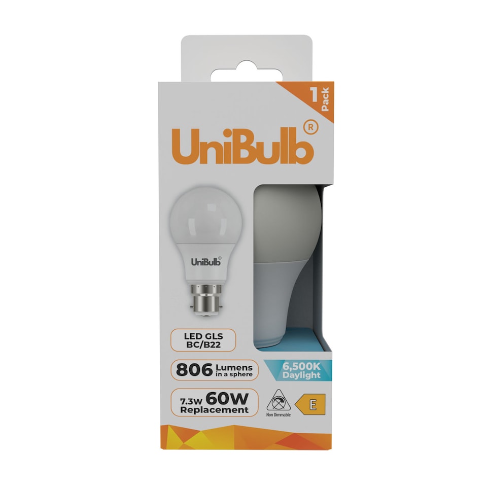 image 1 of UniBulb LED GLS B22 806lm 7.3W 6500K (Daylight) Light Bulb - Pack of 1