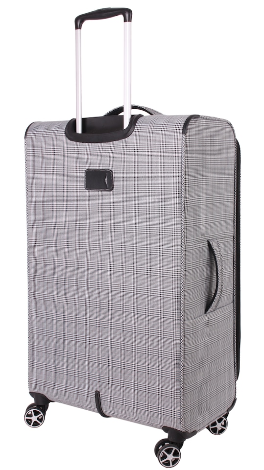 image 1 of London Fog Newbury 28 inch Large Softside Spinner Suitcase - Lightweight Checked Luggage with 4 Wheels, Black/White Plaid