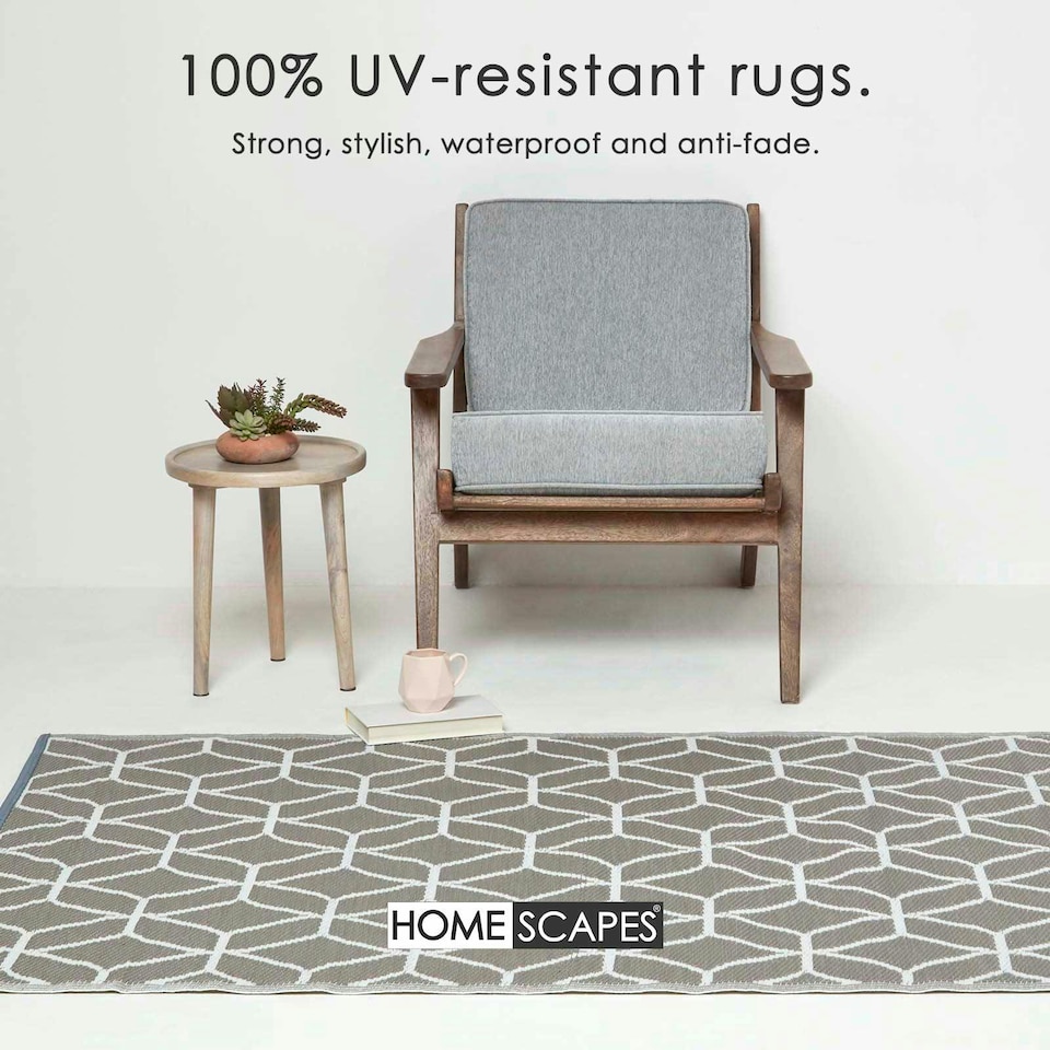 image 1 of Homescapes Outdoor Rug Luxury Waterproof Reversible, For Garden, Geometric | Grey | Grey