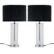 image 1 of Set of 2 Aura - Chrome Table Lamps with Black Pleated Velvet Shades Chrome | Black
