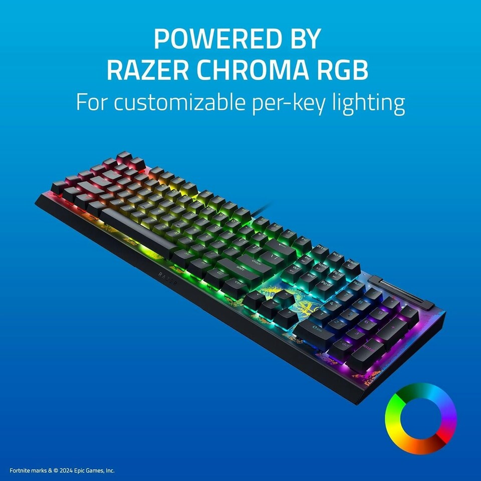 image 1 of Razer BlackWidow v4 X Mechanical Gaming Keyboard Fortnite Edition US - Razer Yellow Switch