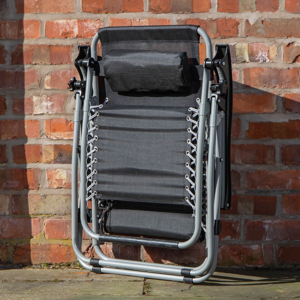 image 1 of Multi Position Garden Zero Gravity Relaxer Chair Sun Lounger in Black & Silver | Black | Black