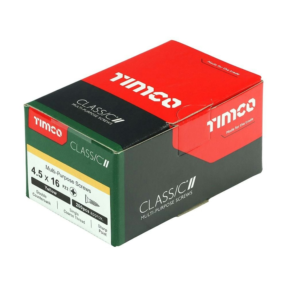 image 1 of Timco - Classic Multi-Purpose Screws - PZ - Double Countersunk - Yellow (Size 4.5 x 16 - 200 Pieces)